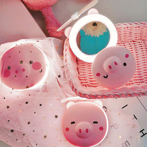 Portable LED Cartoon Pig Fill Light Mirror