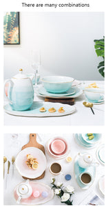 Pink And Blue Gold Ceramic Tableware