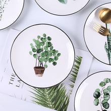 Load image into Gallery viewer, Round Green Plants Porcelain Dinner Plate Set