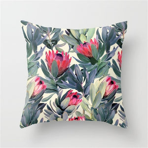 Hot Tropical Plant  Green Leaves Pillow