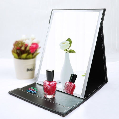 Folding Leather Table Traveling Hand Makeup Mirror