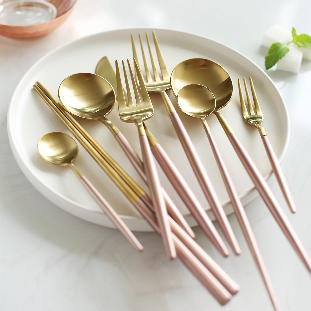 Korean Royal Pink Golden Tableware