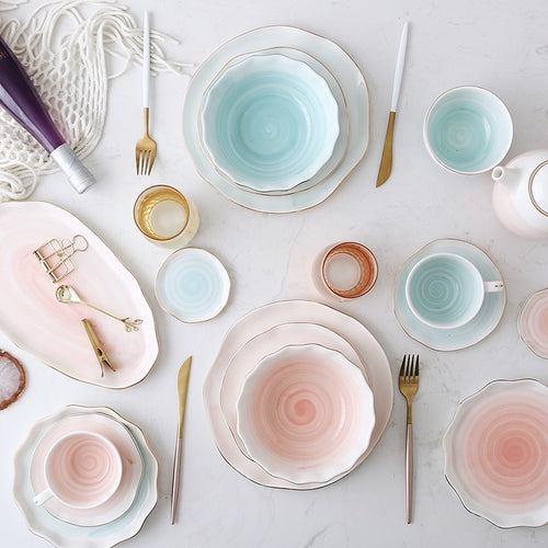 Pink And Blue Gold Ceramic Tableware