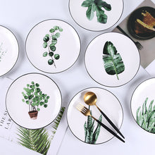 Load image into Gallery viewer, Round Green Plants Porcelain Dinner Plate Set