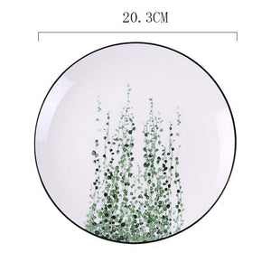 Round Green Plants Porcelain Dinner Plate Set