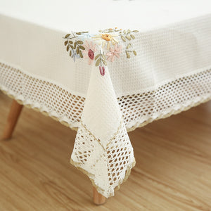 Europe Flowers Tablecloth White Hollow Lace