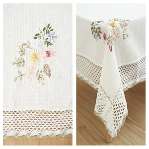 Europe Flowers Tablecloth White Hollow Lace